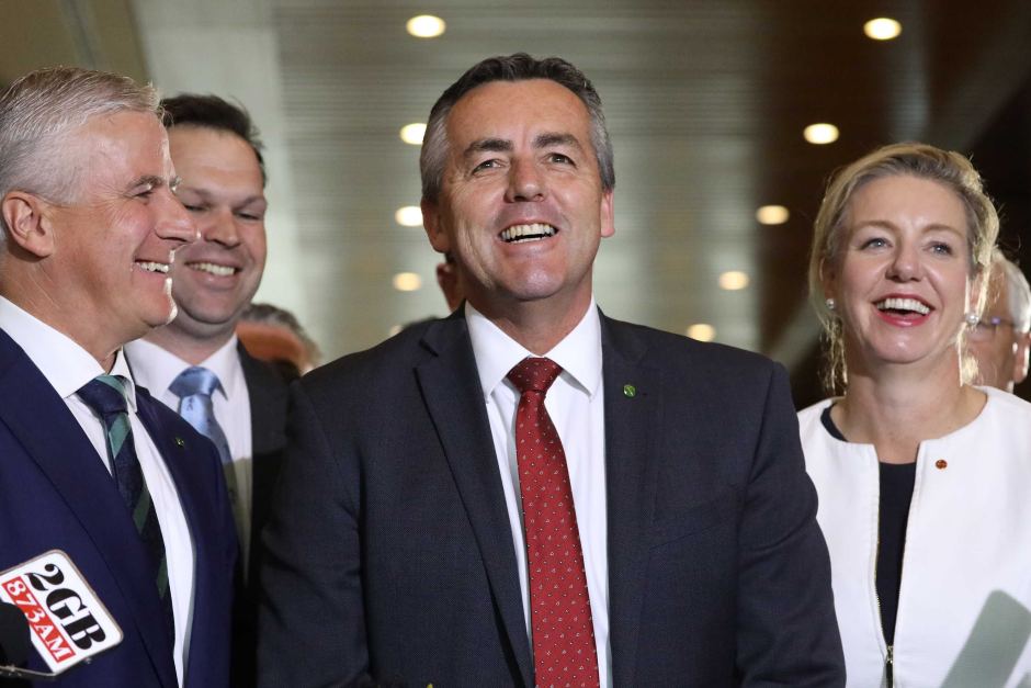 It is expected Victorian Veterans Affairs Minister Darren Chester (centre) will return to cabinet after Bridget McKenzie's resignation. (ABC News: Matt Roberts)