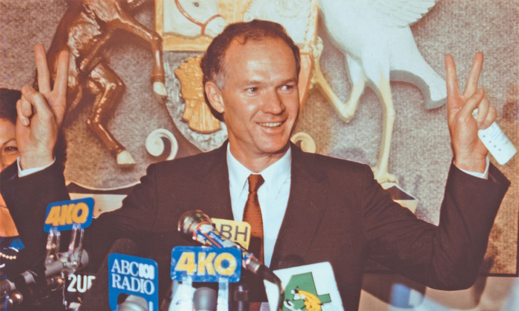 Queensland Labor leader Wayne Goss as he claims victory in the Queensland state election on December 2, 1989. (AAP Image/Queensland ALP) 
