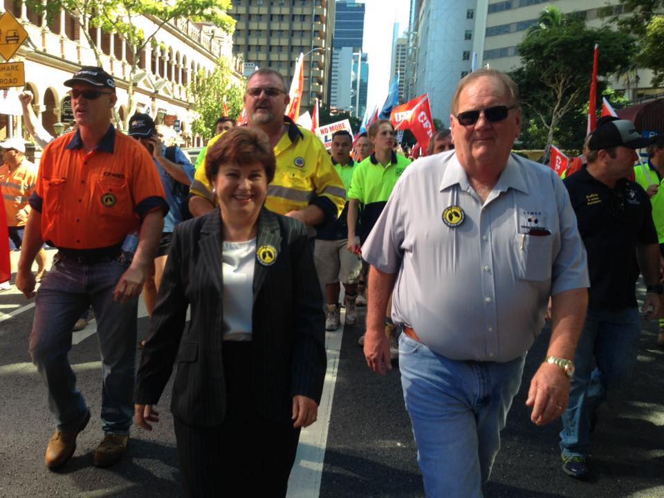 Ipswich MP Jo-Ann Miller marches on State Parliament with unionist Andrew Vickers and colleagues. (Source: Facebook, Jo-Ann Miller)