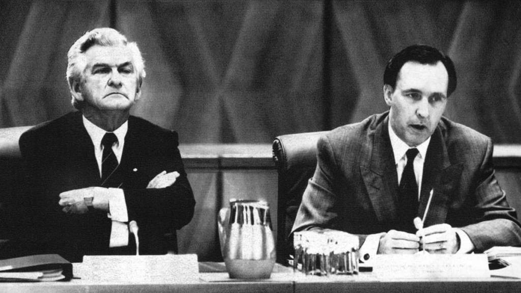 Paul Keating, pictured with ex-PM Bob Hawke during the 1991 Premiers conference was always ready to give the nation a  lesson on Banana Republics and recession we had to have. (Photo: Peter Morris) 