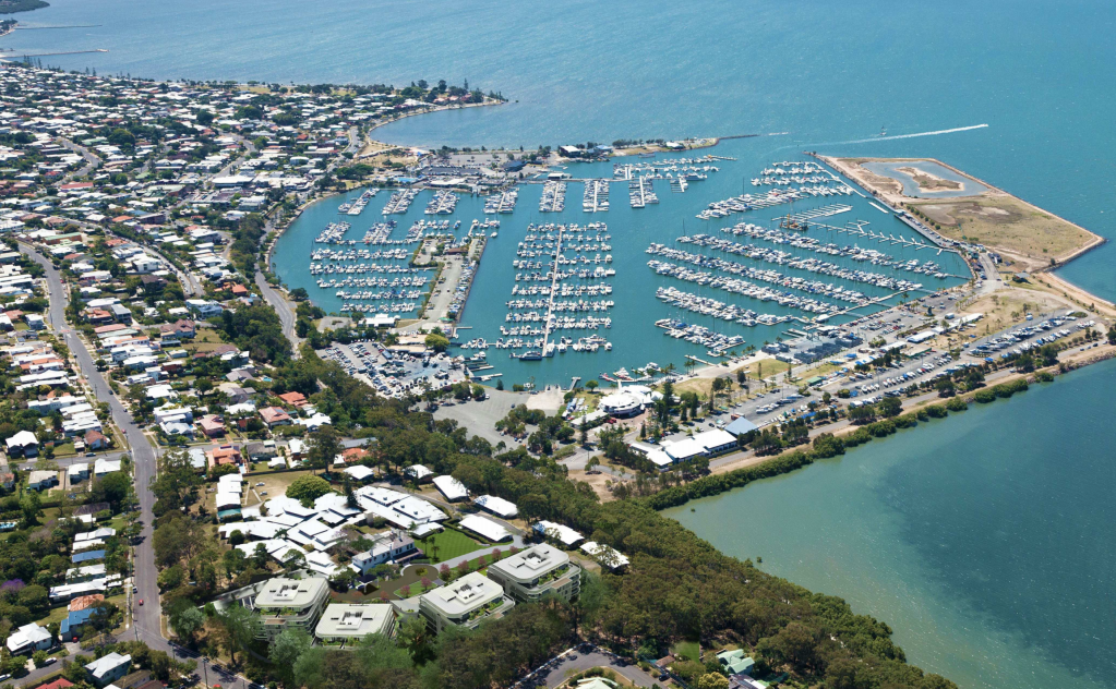 An artist's impression of the multi-storey retirement village, in the foreground, planned for a site overlooking Manly marina. 