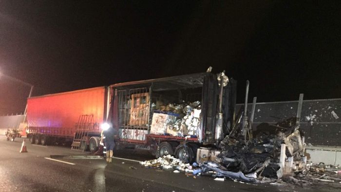 A truck carrying toilet paper caught fire on the Gateway Bridge in Brisbane. Photo: ABC