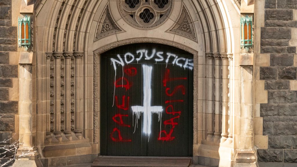 Thumbnail for Çathedral vandalised after Pell set free by High Court decision