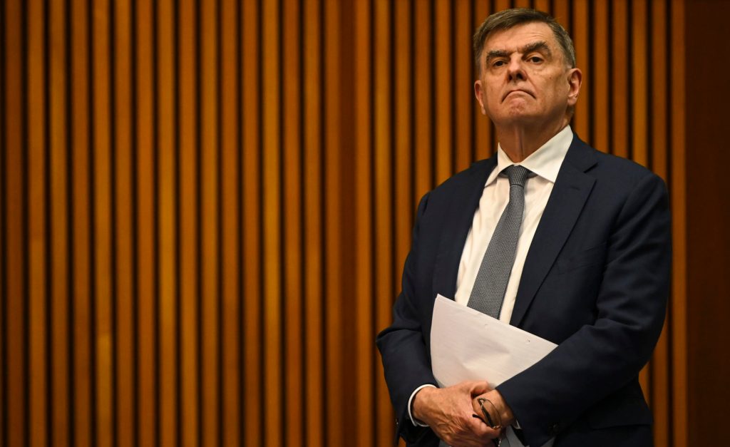 Health Department chief Brendan Murphy faces some tough questions over the slow rollout of the virus vaccine. (AAP Image/Lukas Coch) 
