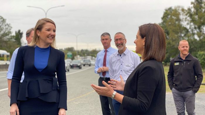 LNP Maiwar candidate Lauren Day with Opposition Leader Deb Frecklington, announcing the infrastructure plan they'll take to the election. Photo: ABC
