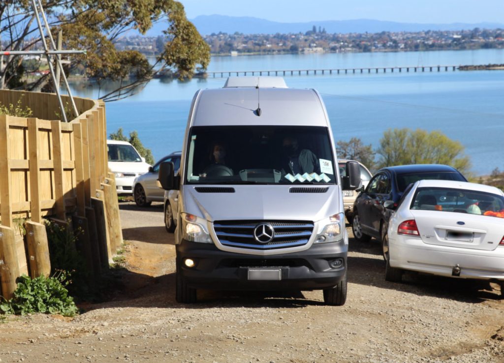 New Zealand Prime Minister Jacinda Ardern's van pulls up at a Maori housing development on the outskirts of Tauranga, New Zealand during her election campaign. (Photo: AAP Image/ Ben McKay)