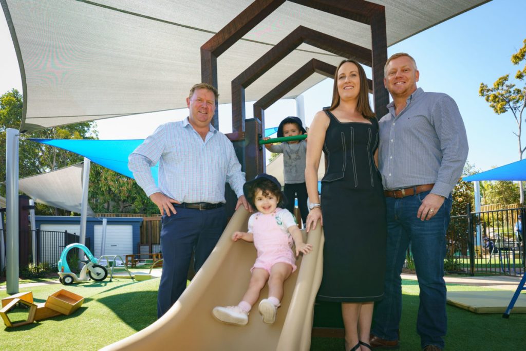 L-R Evans Long director Dirk Long with Lauren and Damian Hall of Sanctuary Early Learning. (ProMedia Photography)