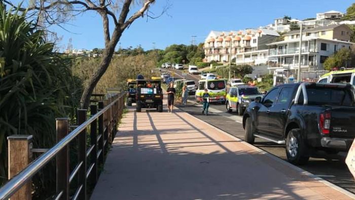 Emergency services responded to reports of a body at Coolum Beach this morning. (Photo: ABC)