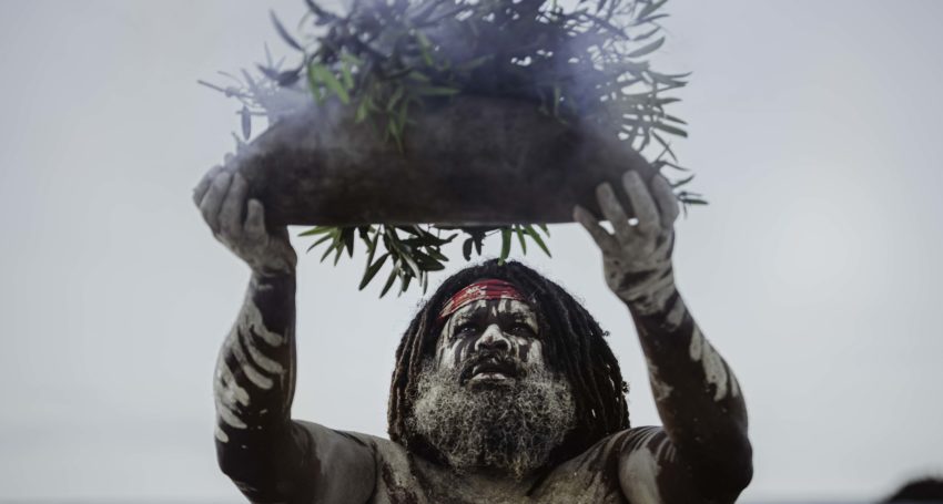 Sunrise ceremony by cultural leader Luther Cora. Photo: Maleika Halpin