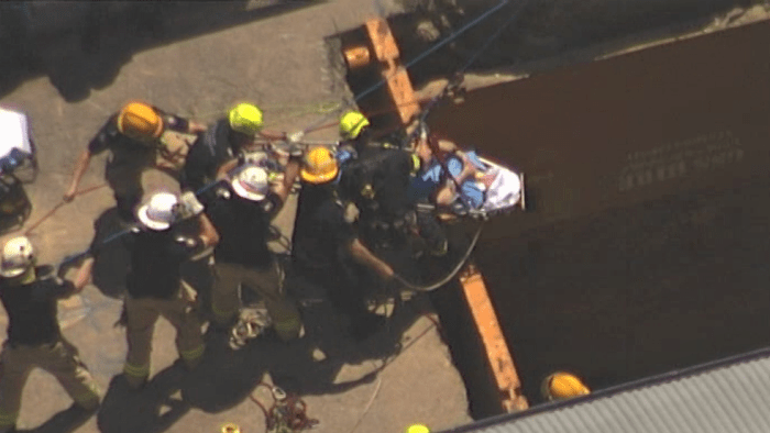 Thumbnail for Man rescued after falling down 6m hole at Brisbane worksite