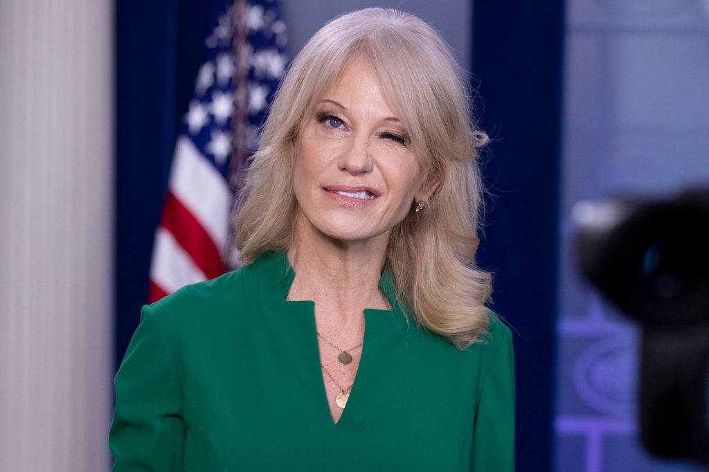 epa08621456 (FILE) - Counselor to the president Kellyanne Conway reacts to questions from members of the news media following a television interview in the James Brady Press Briefing Room of the White House, in Washington, DC, USA, 17 December 2019 (reissued 24 August 2020). Kellyanne Conway has announced that she will leave the White House at the end of August 2020.  EPA/MICHAEL REYNOLDS
