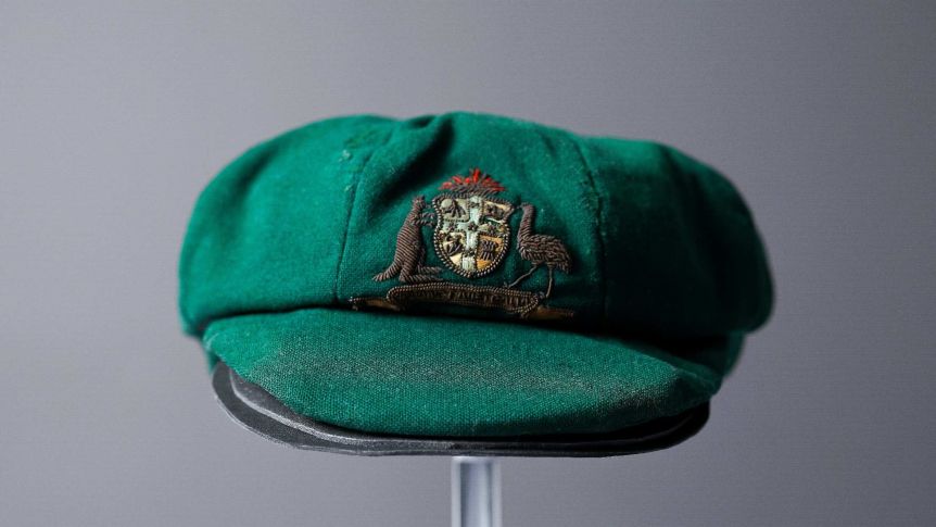 Sir Donald Bradman's first baggy green cap was put up for auction earlier this month. Photo: ABC News:/Michael Clements)