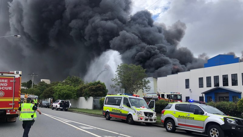 Thumbnail for Cardboard, paper warehouse erupts in huge Brisbane blaze