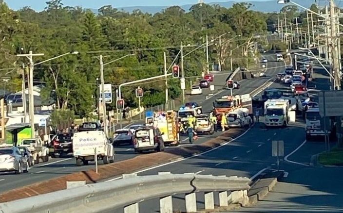 Police and emergency services at the fatal crash on Australia Day. (Photo: ABC)