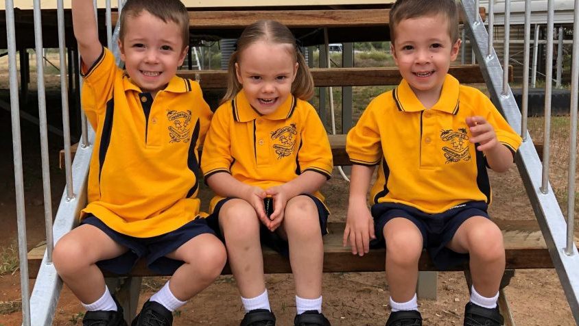 Thumbnail for Tiny outback school has only three kindy students – they’re triplets — and their dad’s the principal