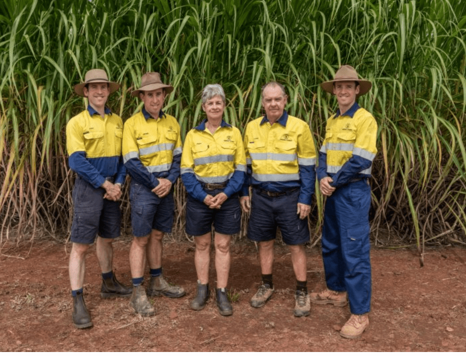 The Greensill family on the Bundaberg farm. Peter (far left) with his brother Peter, mother Judy, father Lloyd and brother Andrew