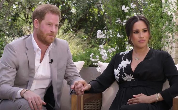 Prince Harry and Meghan Markle during their interview with Oprah Winfrey (Image: ABC).