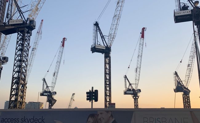 A fleet of cranes are engaged in construction of the Queen's Wharf project (Photo: Destination Brisbane)