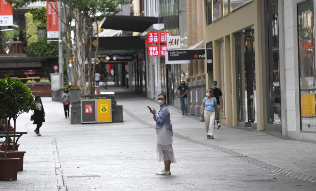 A near empty Queen Street mall during Brisbane's most recent pandemic-related lockdown. Photo: AAP Image/Darren England
