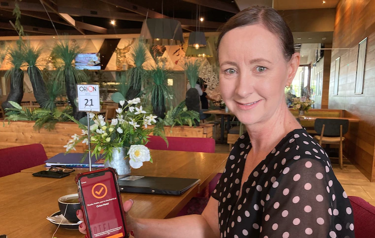 Health Minister Yvette D'Ath with the government's new QR Code app (pic: Supplied)