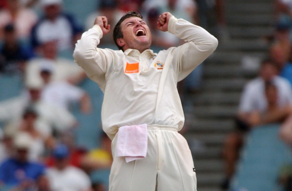 Cricket star Stuart MacGill in his prime during the 2002 Ashes cricket test series. Photo: AAP/Julian Smith) 