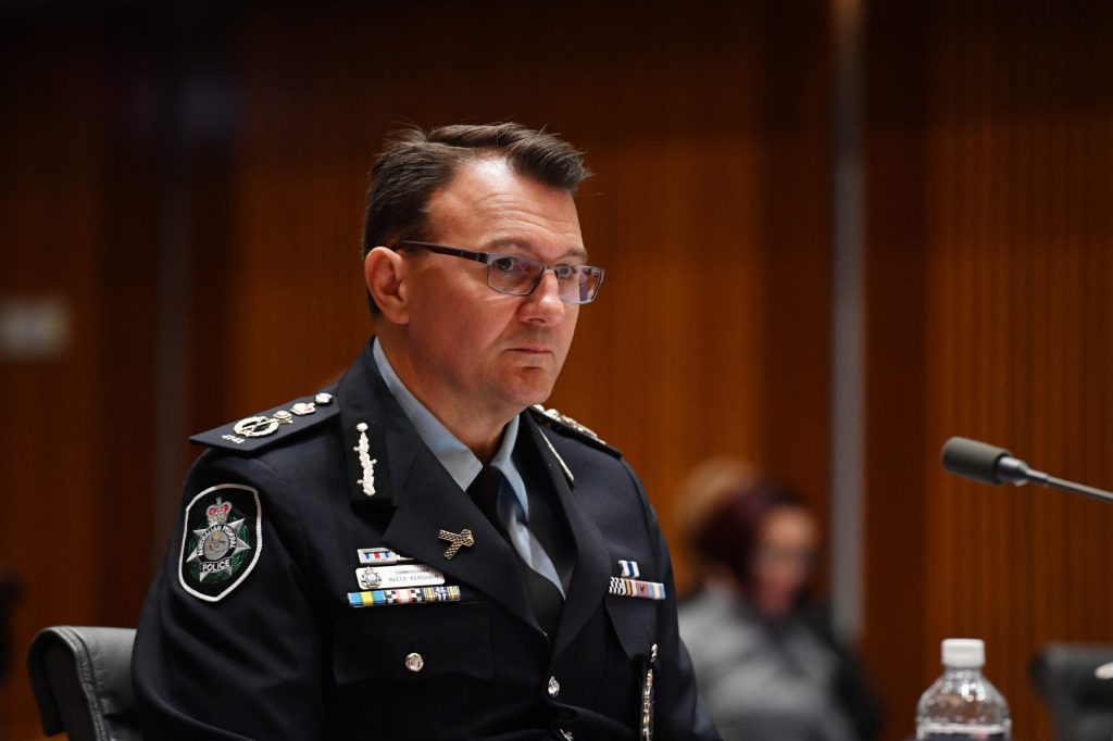 AFP Commissioner Reece Kershaw has announced details of an anti-organised crime operation (AAP Image/Mick Tsikas)