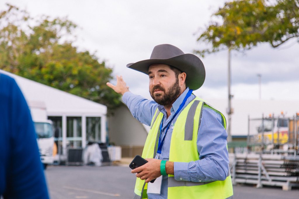 Beef Australia chairman Bryce Camm oversees final preparations before the opening of Beef Australia 2021 in Rockhampton.