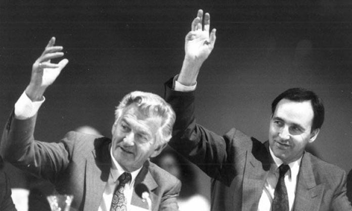 Prime Minister Bob Hawke and Treasurer Paul Keating established the original prices and incomes accord in 1983. (File image)