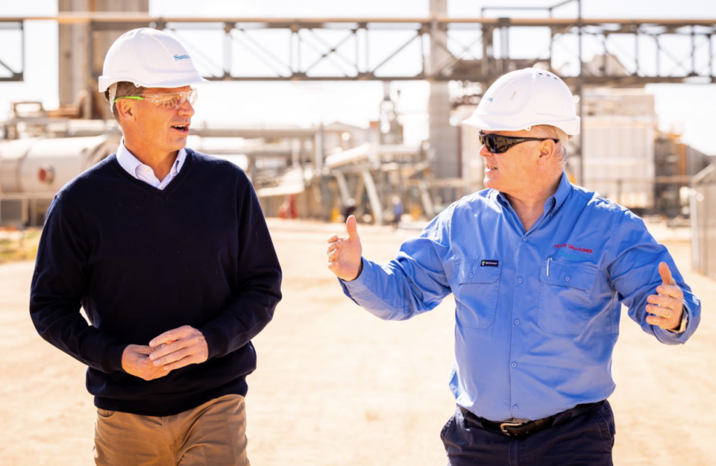Angus Taylor and Kevin Gallagher at Moomba gas project. Image: Santos