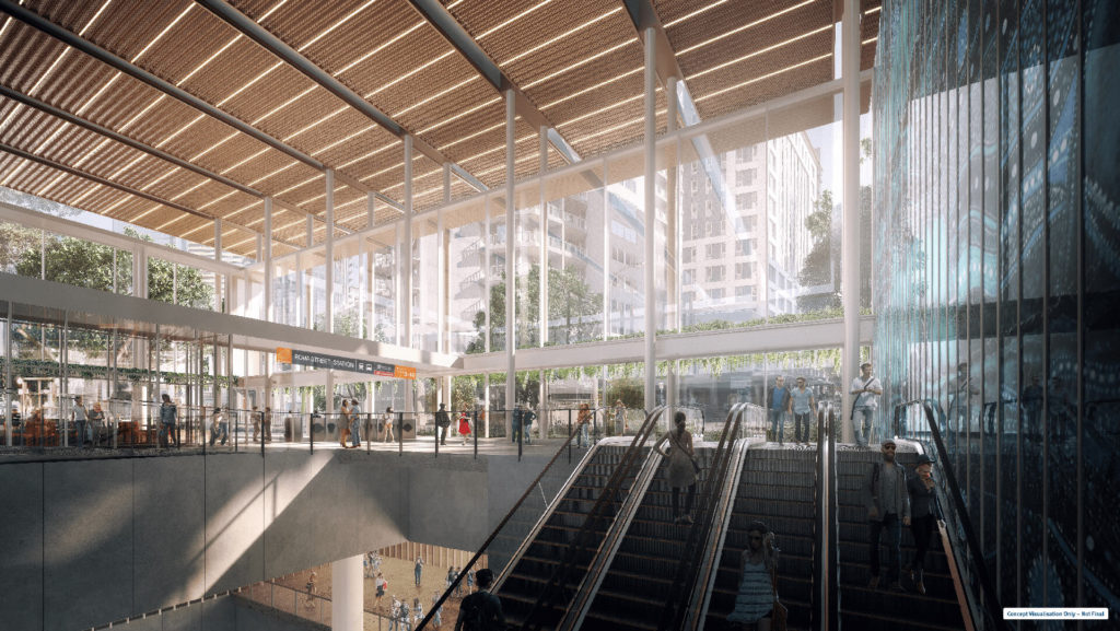 An artist's impression of the new Roma St underground train station, part of the $5.4 billion Cross River Rail project currently under construction.