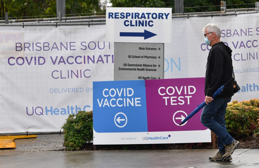 A man is seen outside the Brisbane South Covid Vaccination Clinic in Brisbane (AAP Image/Darren England)