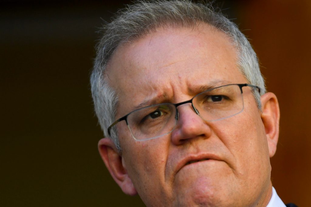 Prime Minister Scott Morrison speaks to the media during a press conference at Parliament House. (AAP Image/Lukas Coch)