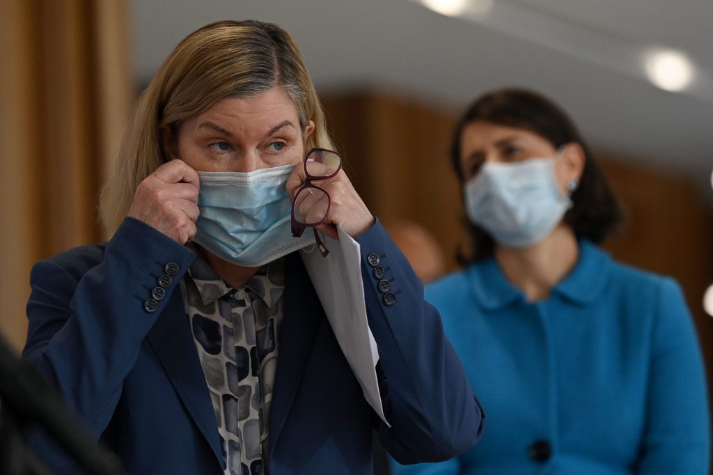 NSW Chief Health Officer Dr Kerry Chant (left) and Premier Gladys Berejiklian announcing the state's latest Covid infections. (AAP Image/Bianca De Marchi) 