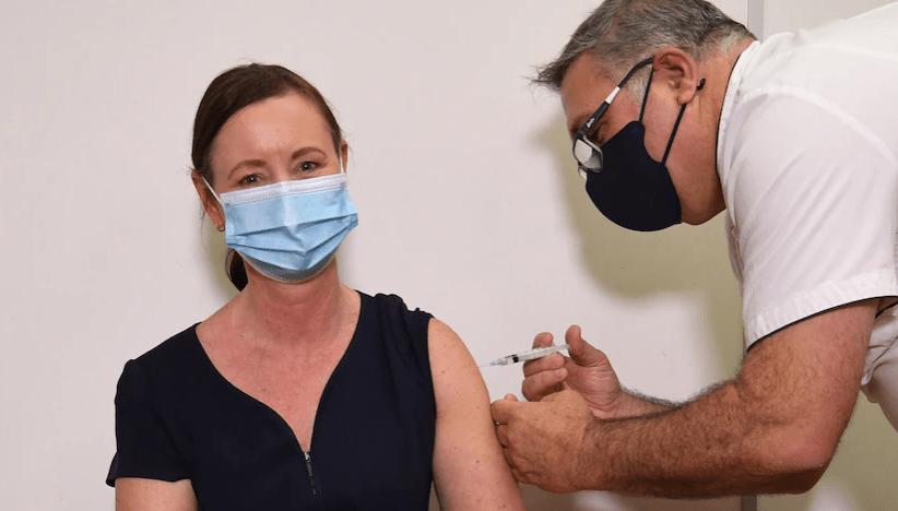 Health Minister Yvette D'Ath receives her second vaccination. (Photo: ABC)