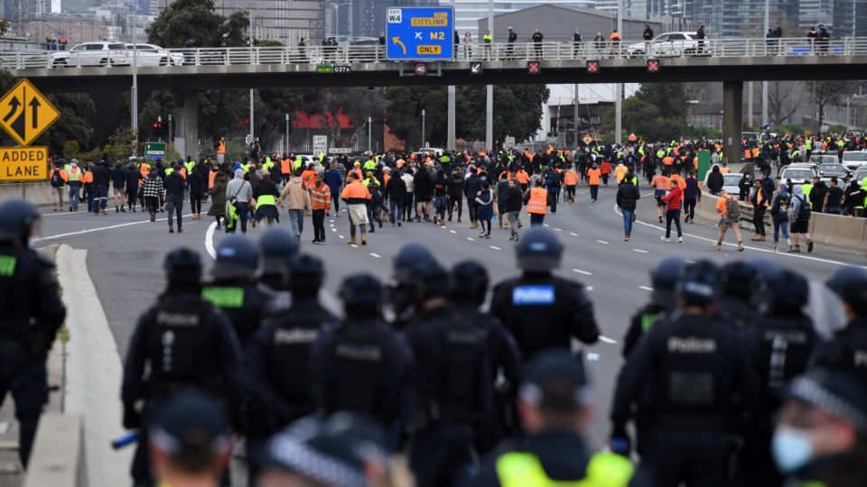 Protestors block traffic (Image: AAP)