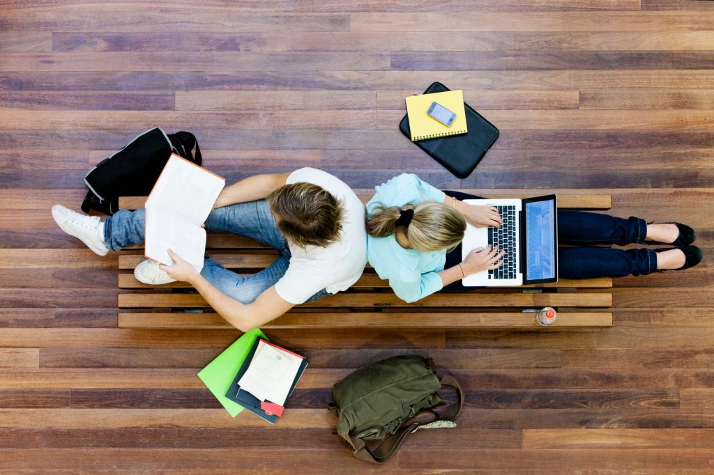 University students studying from above