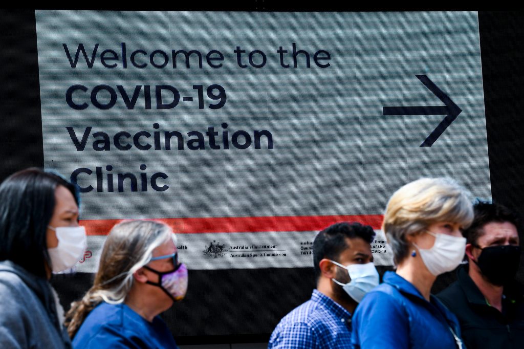 A Covid-19 Vaccination Clinic at the Australian Institute of Sport (AIS) in Canberra. (AAP Image/Lukas Coch) 