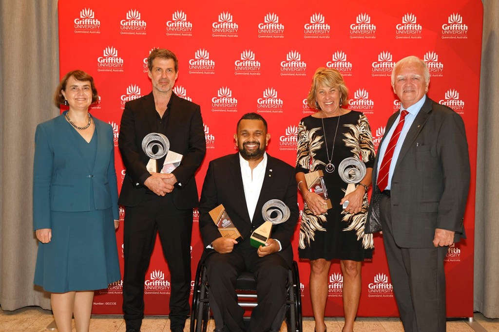 Awards winners with Vice Chancellor Professor Carolyn Evans and Chancellor Henry Smerdon (Image: Supplied)