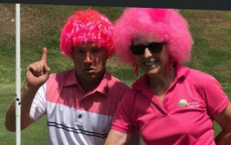 Jamie Hill and Ree Condon celebrate his freakish hole-in-one feat at Headland Golf Club, Buderim. (Photo supplied)