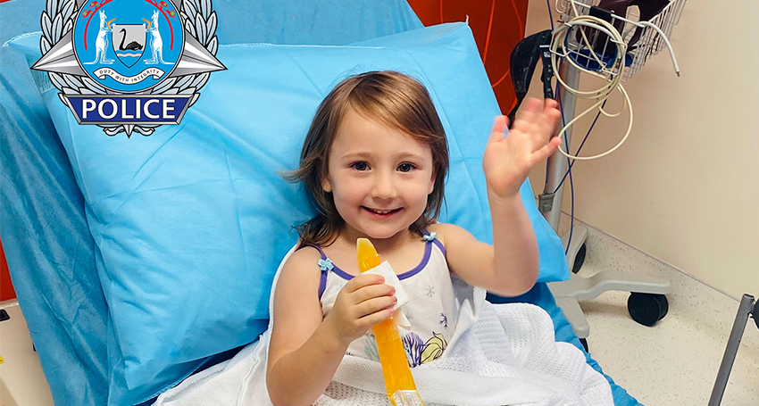  Four-year-old Cleo Smith recovers in hospital after being alive and well by West Australian police.  (AAP Image/Supplied by WA POLICE) 