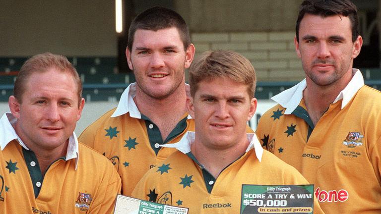 Dan Crowley (left) with fellow Wallabies Daniel Herbert, Tim Horan and Joe Roff. (file image)