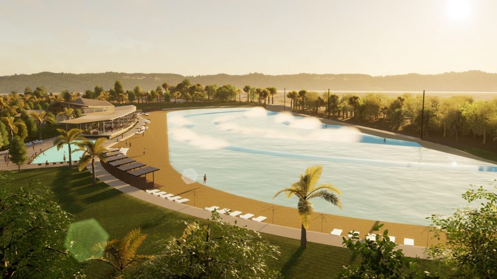 Artist's impression of the new surf park proposed for the Bruce Highway, which has gained a green light from Sunshine Coast Council. (Image: Supplied)