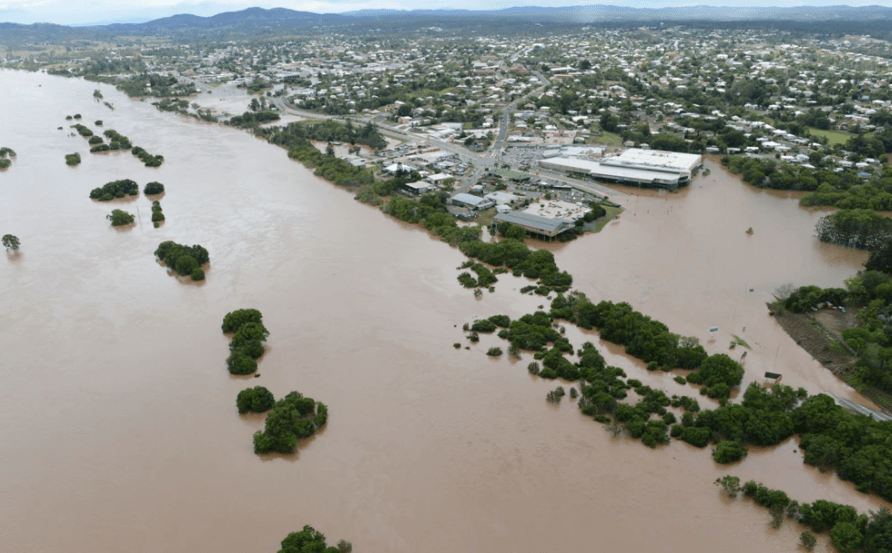 An aerial view of Gympie at the peak of the flood. (Image: Supplied)