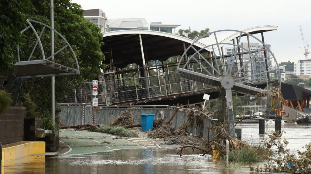 The remnants of Drift Restaurant resting on the Bicentennial Bikeway in the aftermath of the March 2022 flood. (AAP Image/Jono Searle) 
