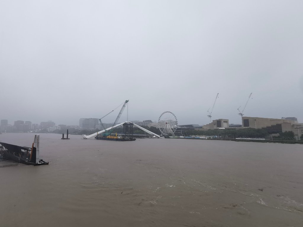 The Brisbane River looking toward Southbank at the height of the storm. Image: BCC