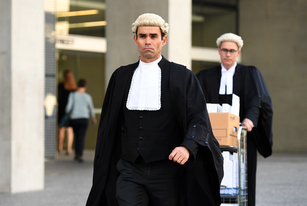 Barrister Lincoln Crowley pictured outside the Brisbane Supreme Court in 2018. (AAP Image/Dan Peled)