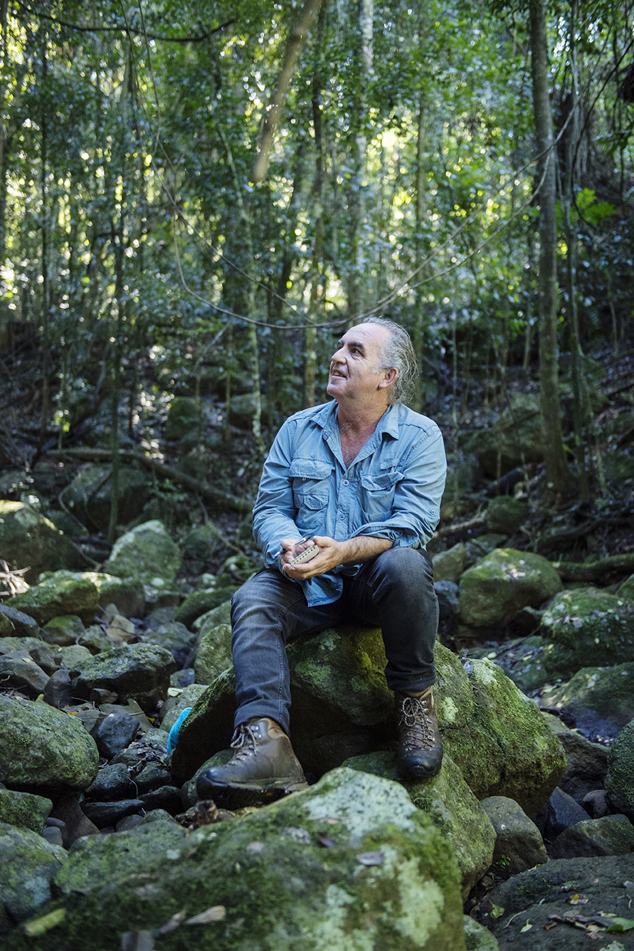 David Newell investigates climate change impacts on rainforest frogs in subtropical eastern Australia. He is seen here at the Wilson Nature Reserve Lismore. (Image supplied).