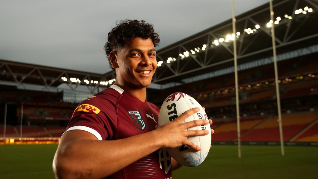 Selwyn Cobbo poses for a photo during a Queensland Maroons team announcement for the 2022 State of Origin series. (AAP Image/Jono Searle) 