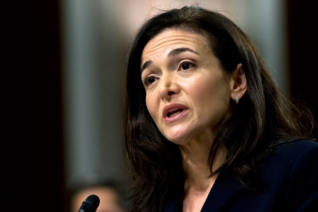 Facebook chief operating officer Sheryl Sandberg pictured in 2018 testifying before the Senate Intelligence Committee hearing on Capitol Hill in Washington. She is stepping down from the role she has held for 14 years. (AP Photo/Jose Luis Magana, File)