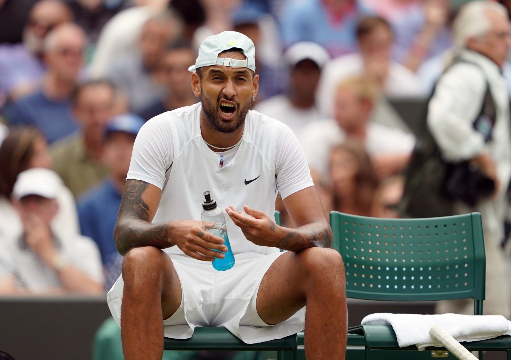 Nick Kyrgios during the Gentlemen's Quarter Final match against Cristian Garin on day ten of the 2022 Wimbledon Championships: (Zac Goodwin/PA Wire). 
